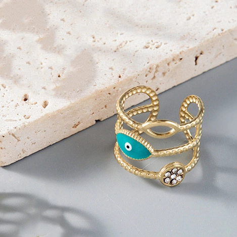 Boheemse Roestvrijstalen Open Ring Hemelse Zon Maan Ster Boze Oog Turquoise Zirkoon Verstelbare Vintage Sieraden Dames