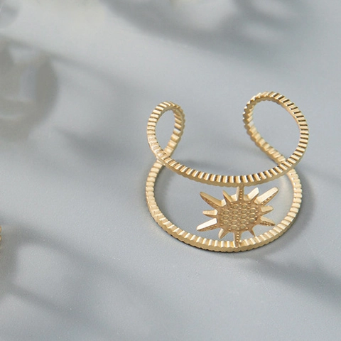 Bagues Ajustables Pour Femmes En Acier Inoxydable Plaqué Or 18K Turquoise Œil Du Mal Soleil Lune Étoile Bijoux