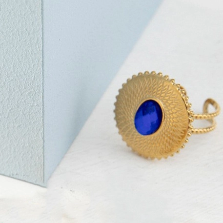 Bague Ajustable Ouverte En Acier Inoxydable Vintage Avec Pierre Gemme Design Céleste Soleil Lune Étoile Style Boho Femmes