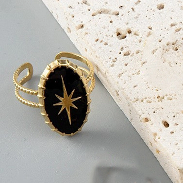 Bague Ouverte Réglable En Acier Inoxydable Rétro Pour Femmes Plaqué Or Vintage Bijoux Étoile Lune Céleste