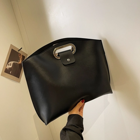 Minimalist Women PU Leather Handbag And Pouch Large Capacity Metal Handle Business Office Commute Tote Envelope Bag