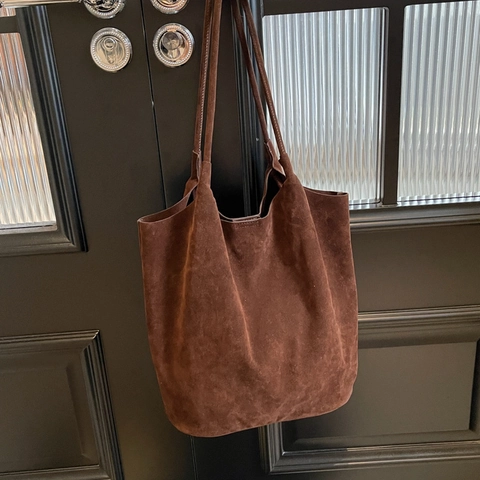 Borsa Tote Da Donna Grande Capacità Consistenza Scamosciata Minimalista Vintage Borsa A Tracolla In Pelle PU