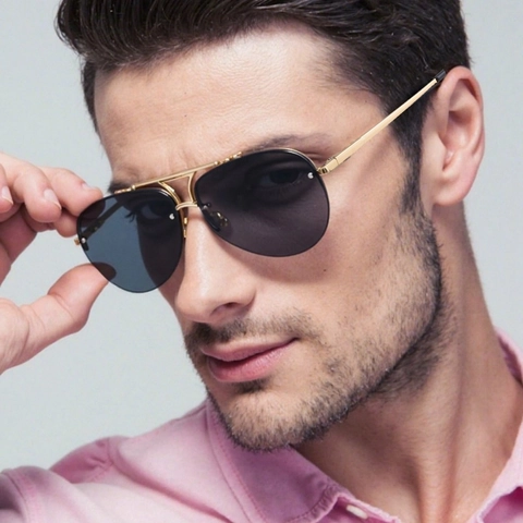 Occhiali Da Sole Aviator Da Uomo Retro Doppio Ponte Mezza Montatura Metallo PC Protezione UV400 Occhiali Moda