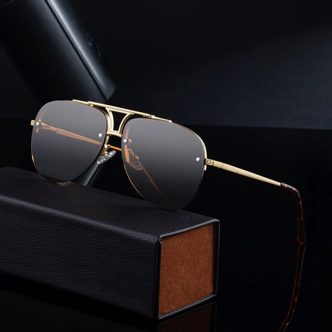 Occhiali Da Sole Aviator Da Uomo Retro Doppio Ponte Mezza Montatura Metallo PC Protezione UV400 Occhiali Moda