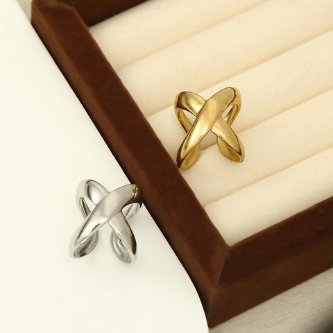 Anello Regolabile In Acciaio Inossidabile Forma X Geometrico Irregolare Martellato Minimalista Gioielli Moda Donna