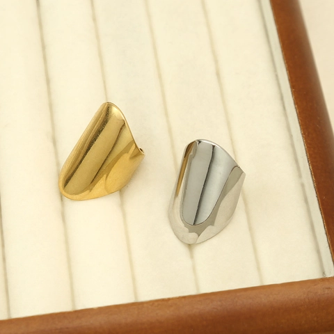 Anelli In Acciaio Inossidabile Geometrici Vintage Regolabili Larghi Lisci Martellati Gioielli Per Donna Uomo
