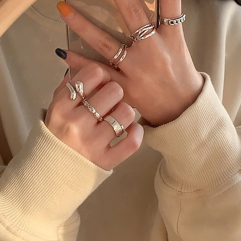 Minimalistischer Ring Aus 925 Sterling Silber Für Damen Geometrische Welle Verstellbar Vintage Punk Schmuck Geschenk