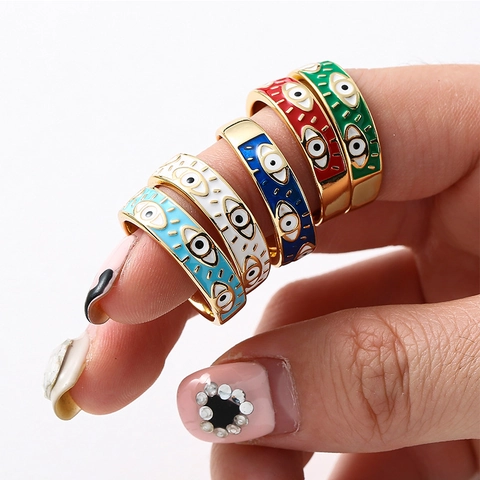 Boze Oog Koperen Ring Dames Boho Email Verguld Verstelbaar Open Turks Stijl Sieraden