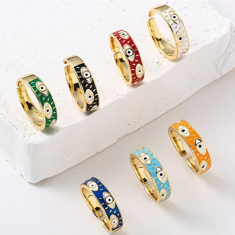 Boze Oog Koperen Ring Dames Boho Email Verguld Verstelbaar Open Turks Stijl Sieraden