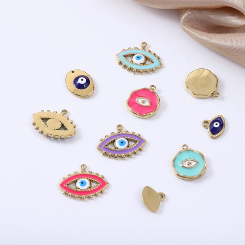 Ciondolo Malocchio Acciaio Inossidabile Smalto Colorato Olio Gocciolante Retro Boho Accessori Gioielli DIY