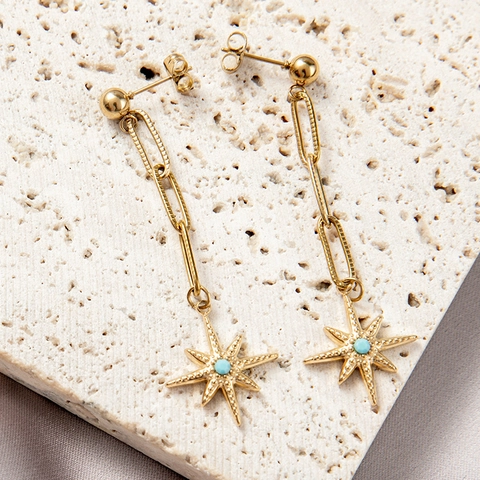 Evil Eye Hängeohrringe Edelstahl Vergoldet Büroklammer Kette Bohemian Retro Herz Stern Anhänger Für Frauen