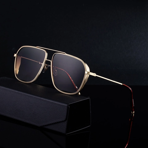 Herren Retro Quadratische Fliegerbrille Metallrahmen UV400 Verlaufsgläser Punk Mode Outdoor Brille Doppelsteg Design