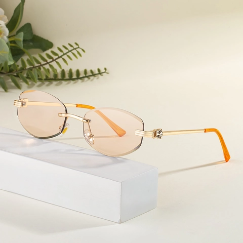 Gafas De Sol Ovaladas Sin Montura Mujer Lujo Decoración Pantera Patilla Metal Fotocromáticas Lentes Cambio Color UV