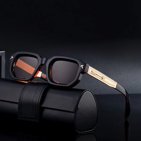 Retro Square Polarized Sunglasses Men UV400 Protection PC Frame And Carved Metal Temples Fashion Outdoor Eyewear