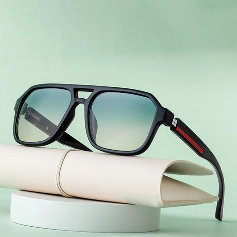 Men Square Sunglasses Trendy Double Bridge UV400 Protection PC Frame Gradient Lens Outdoor Fashion Shades