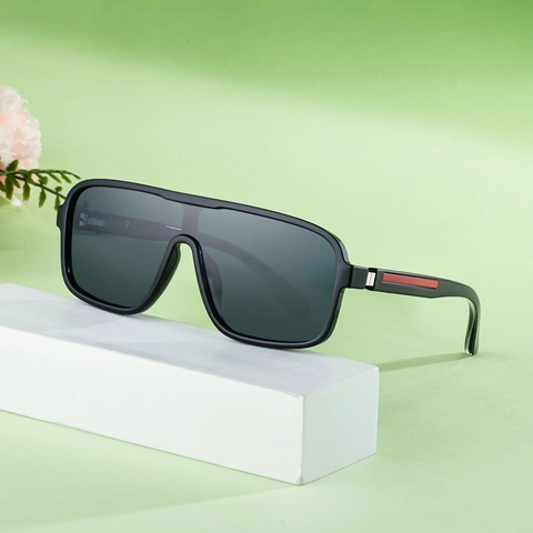 Square Polarized Sunglasses For Men Women Fashion PC Frame TAC Lens UV400 Outdoor Driving Shield Trendy Red Stripe Temple