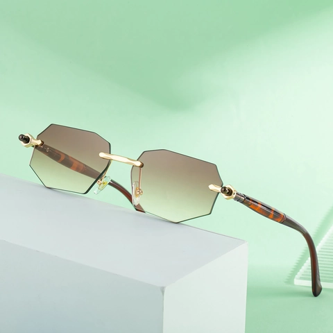 Gafas De Sol Sin Montura Poligonales De Moda Protección UV400 Lente PC Marco Metal Degradado Geométrico Octágono