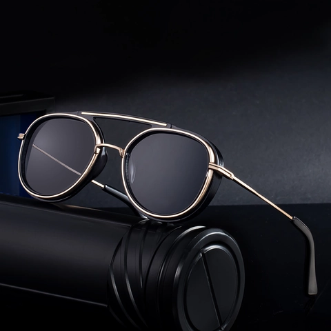 Occhiali Da Sole Steampunk Da Uomo Retro Punk Montatura Tonda Quadrata Doppio Ponte Metallo UV400 Moda