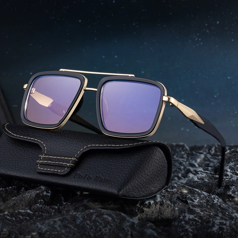 Occhiali Da Sole Quadrati Retrò Uomo Doppio Ponte Montatura Metallo Plastica UV400 Moda Guida