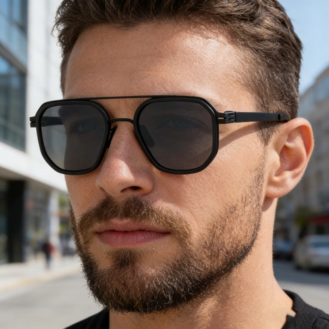 Vintage Square Polarized Sunglasses Men Women Double Bridge Stainless Steel Metal Frame UV400 Driving Outdoor Fashion Eye Wear