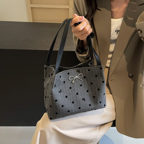 Canvas Schultertasche Für Damen Mit Stern Herz Muster Und Metall Schleife Dekoration Schicker Daily Tote Bag