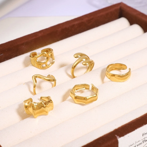 Anillo In Acciaio Inossidabile Design Liquido Irregolare Per Donna Geometrico Aperto Regolabile Gioielli Non Sbiadiscono