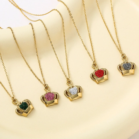 Collana Con Ciondolo A Corona In Acciaio Inossidabile Micro Intarsiato Zircone Catena Da Clavicola Gioielli Donna