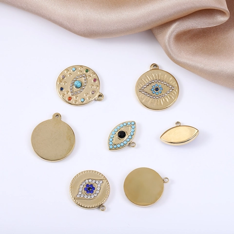 Evil Eye Anhänger Edelstahl Zirkon Strass DIY Schmuckherstellung Rund Oval Böhmischer Stil Zubehör