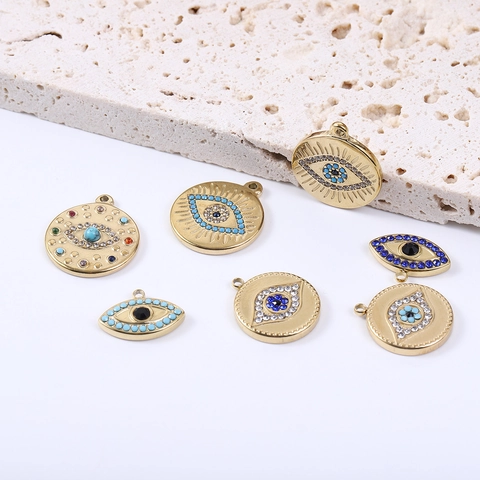 Evil Eye Anhänger Edelstahl Zirkon Strass DIY Schmuckherstellung Rund Oval Böhmischer Stil Zubehör