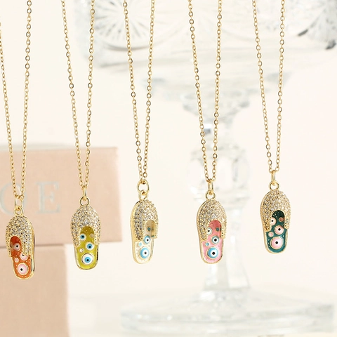 Slipper Hanger Ketting Roestvrij Staal Verguld Zirkonia Boze Oog Emaille Boho Mode Sieraden Voor Dames