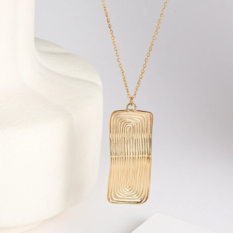Collana Con Pendente Rettangolare In Oro Minimalista Acciaio Inossidabile Texture Ondulata Gioielli Di Moda Vintage Geometrici
