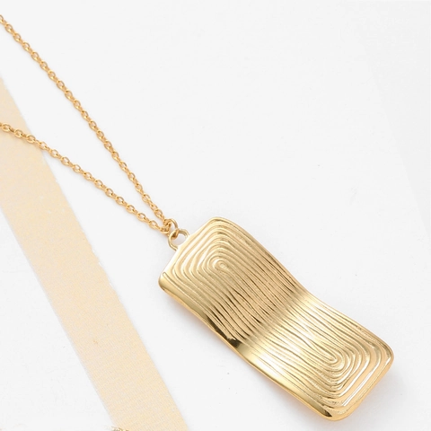 Collana Con Pendente Rettangolare In Oro Minimalista Acciaio Inossidabile Texture Ondulata Gioielli Di Moda Vintage Geometrici