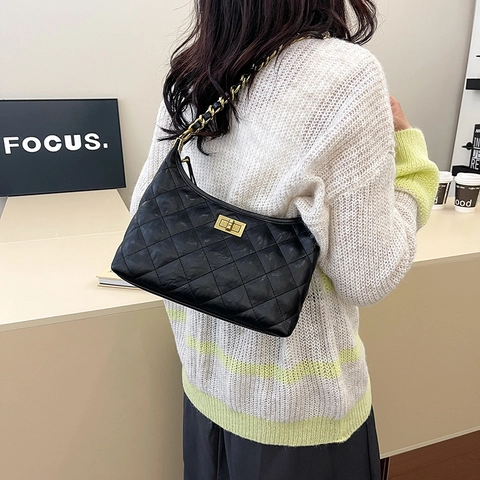 Borsa A Spalla Hobo Trapuntata Pelle PU Catena Dorata Chiusura Chic Borsa A Tracolla Sottobraccio Per Donna