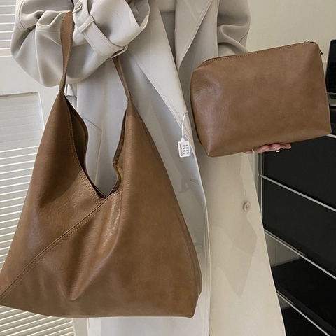 Borsa Hobo Donna Pelle PU Grande Capacità Retro Patchwork Borsa A Spalla Tote Per Pendolare Quotidiano Versatile Minimalista