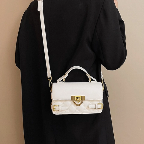 Damen Crossbody Tasche Gesteppt Rhombenmuster PU Leder Handtasche Mit Metallschloss Und Kette Elegant Retro Chic Umhängetasche Für Alltag Mode