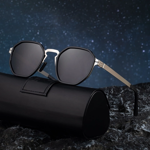 Gafas De Sol Polarizadas Octogonales Para Hombre Retro Montura Ligera De Acero Plástico Protección UV400 Conducción