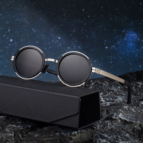 Retro Round Frame Polarized Sunglasses For Men Stainless Steel TAC Lens UV400 Outdoor Driving Fashion Double Rim Eyewear