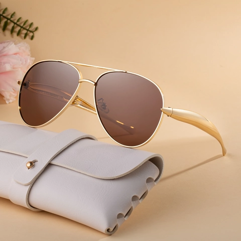 Lunettes De Soleil Aviateur Classiques Monture Métallique Protection UV400 Mode Rétro Double Pont Pour Hommes Femmes