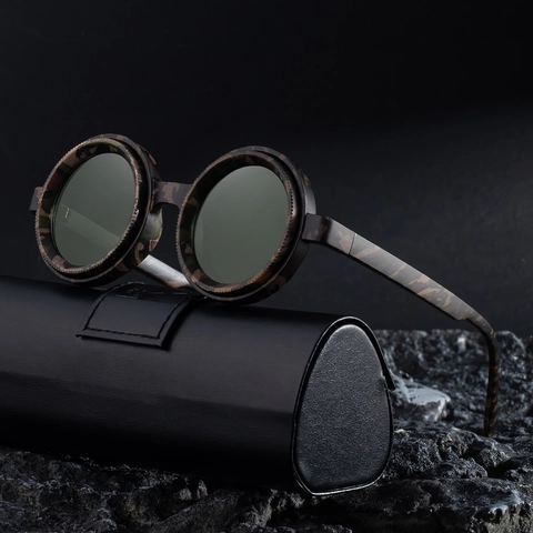 Herren Runde Polarisierte Sonnenbrille Retro Steampunk UV400 Schutz PC Rahmen TAC Gläser Outdoor Verstellbare Brille