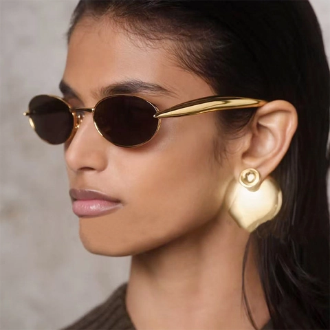 Retro Oval Metal Frame Sunglasses For Women UV400 Protection Streamlined Temples Fashion Eyewear For Daily Outing Travel