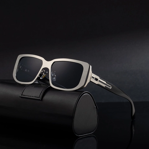 Luxury Square Punk Sunglasses For Men Vintage Matte Metal Frame UV400 Protection Fashion Retro Sun Glasses