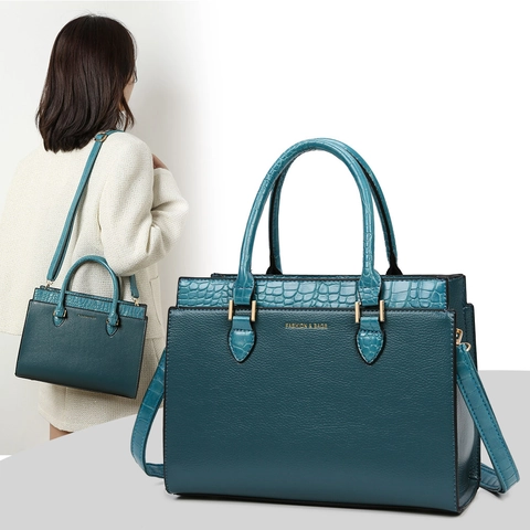 Women Tote Bag Wallet And Card Holder Set PU Leather Crocodile Pattern Large Capacity Top Handle Retro Elegant