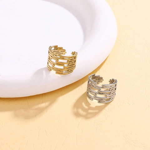 Edelstahl Ring Unregelmäßiges Stadtmauer Design Offen Verstellbar Mehrlagig Retro Hohl Persönlichkeit Unisex Schmuck