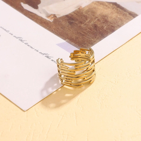 Edelstahl Ring Unregelmäßiges Stadtmauer Design Offen Verstellbar Mehrlagig Retro Hohl Persönlichkeit Unisex Schmuck