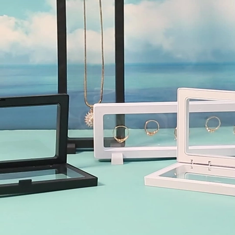3D Floating Frame PE Film Jewelry Display Box Dustproof Anti Oxidation Transparent Suspension Box For Ring Earring Jewelry Organizer