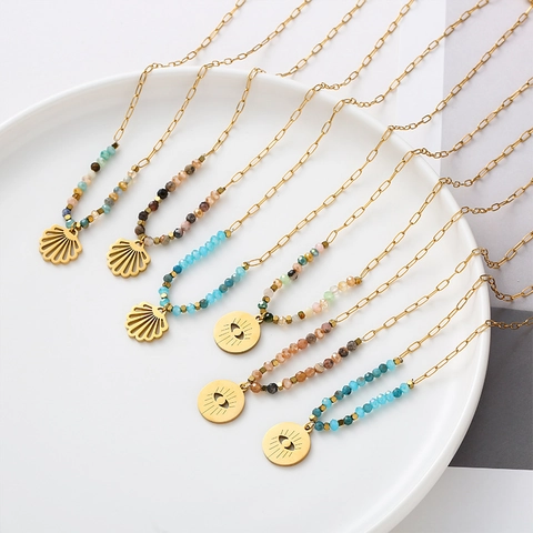 Bohemian Hanger Ketting Kleurrijke Kralen Roestvrij Staal Schelp Boze Oog Bedel Etnische Strand Sieraden Dames