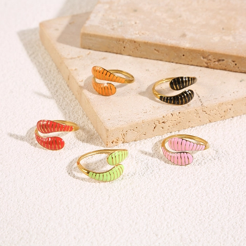 Snake Shape Open Ring Stainless Steel Gold Plated Colorful Enamel Stripe Adjustable Minimalist Trendy Jewelry For Gift