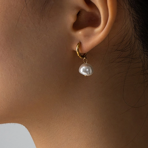 Boucles D'oreilles Créoles Perles D'eau Douce Baroques Naturelles Acier Inoxydable Bijoux Élégants Pour Femmes