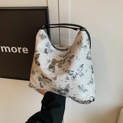 Damen Schmetterling Druck PU Leder Umhängetasche Mit Metallschleife Große Kapazität Vielseitige Mode Rucksack