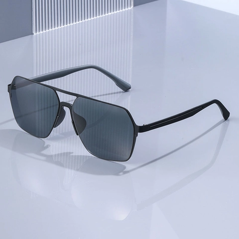 Gafas De Sol Polarizadas Para Hombre Cuadradas Montura Metálica Doble Puente Protección UV400 Exterior Conducción Moda